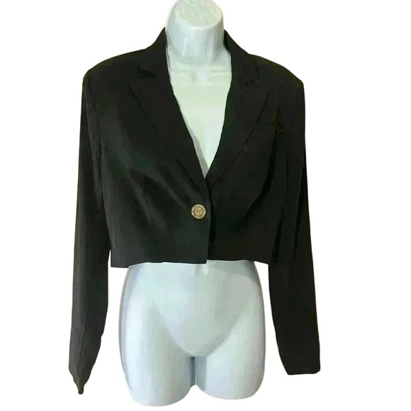 Forever 21 Black Crop Blazer Jacket Long Sleeve Business Casual‎ - Picture 1 of 6